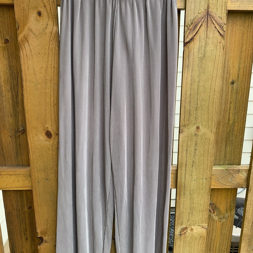 Gray/Silver Pleated Wide-Leg Pants